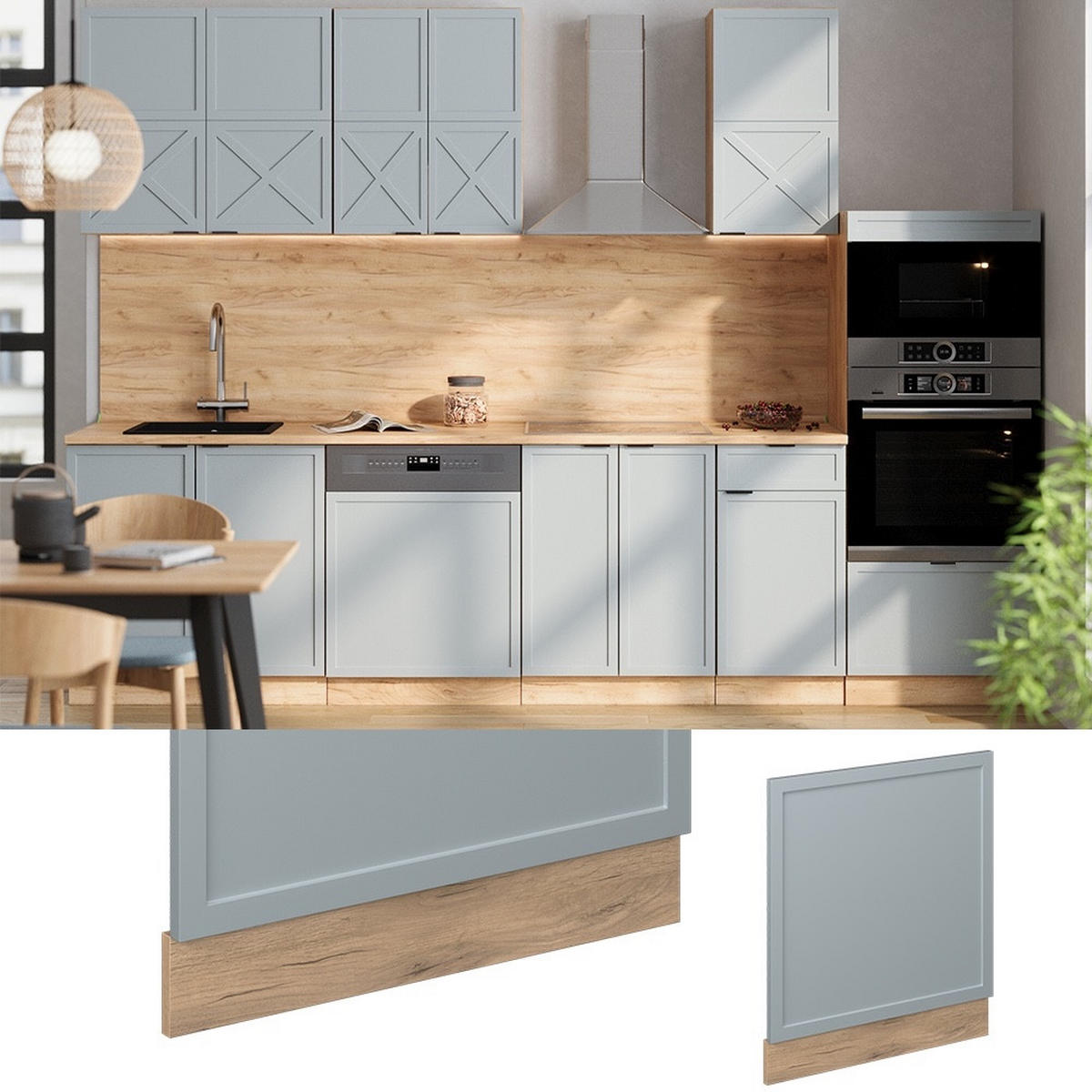 FRONTBLENDE Fame-Line Hellblau-grau 60 cm , AP Anthrazit - Honigeiche/Hellblau, Holzwerkstoff (60/67.4/1.6cm) - Vicco
