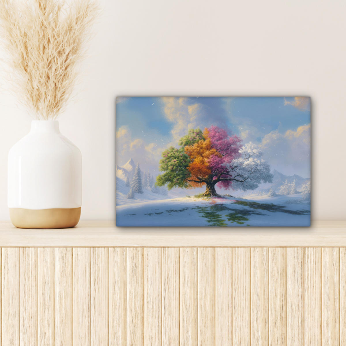 LEINWANDBILD Baum - Jahreszeiten - Winter - Landschaft Deko Schlafzimmer 30x20 cm - Multicolor, Textil (30/20cm) - MuchoWow