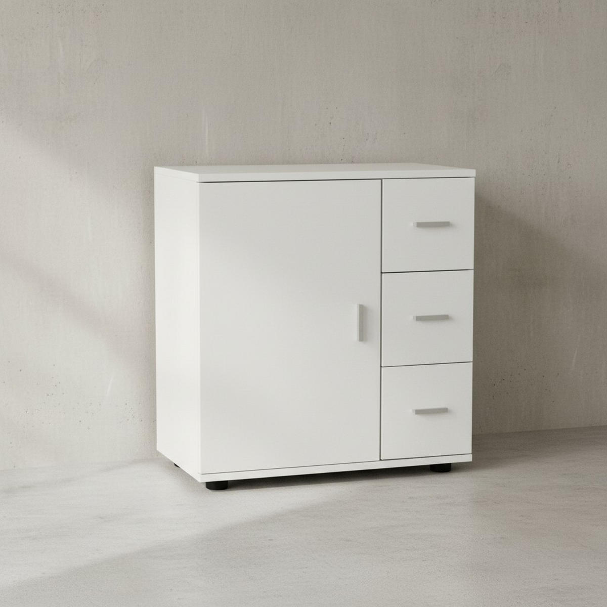 BADSCHRANK Weiß 60x65,5x33 cm mit großem Stauraum in matter Ausführung - Schwarz/Weiß, Holz (60/66/33cm) - KADIMA DESIGN