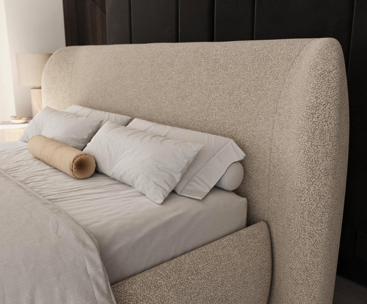POLSTERBETT Bellano mit Stauraum 140/200 cm Hellbeige im Bubble Stoff - Sandfarben/Schwarz, Holz/Holzwerkstoff (140/200cm) - AltaBeds