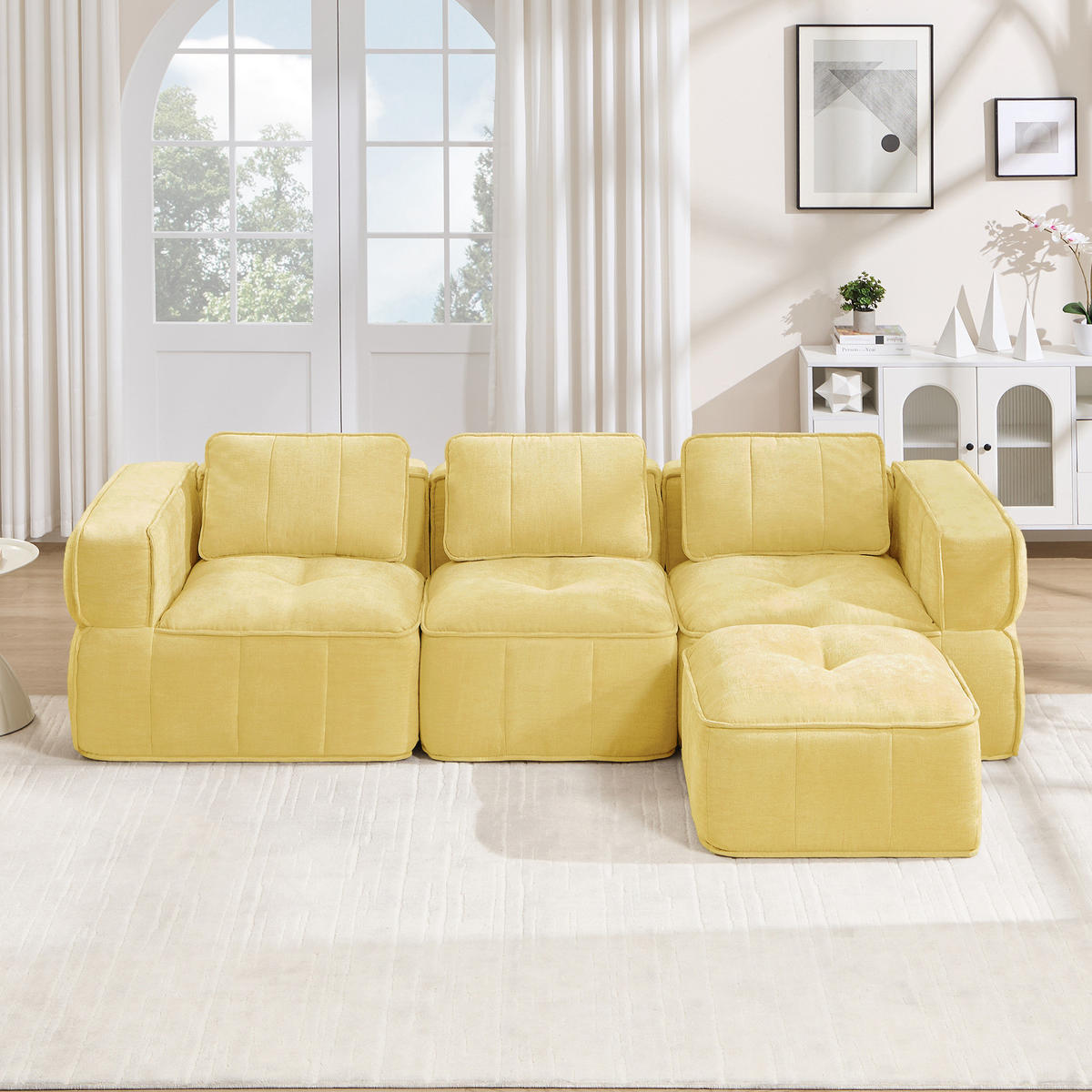 ECKSOFA 271/162/67 cm in Gelb aus Polyester mit Hocker - Gelb, Kunststoff (162/271cm) - Flora Grace
