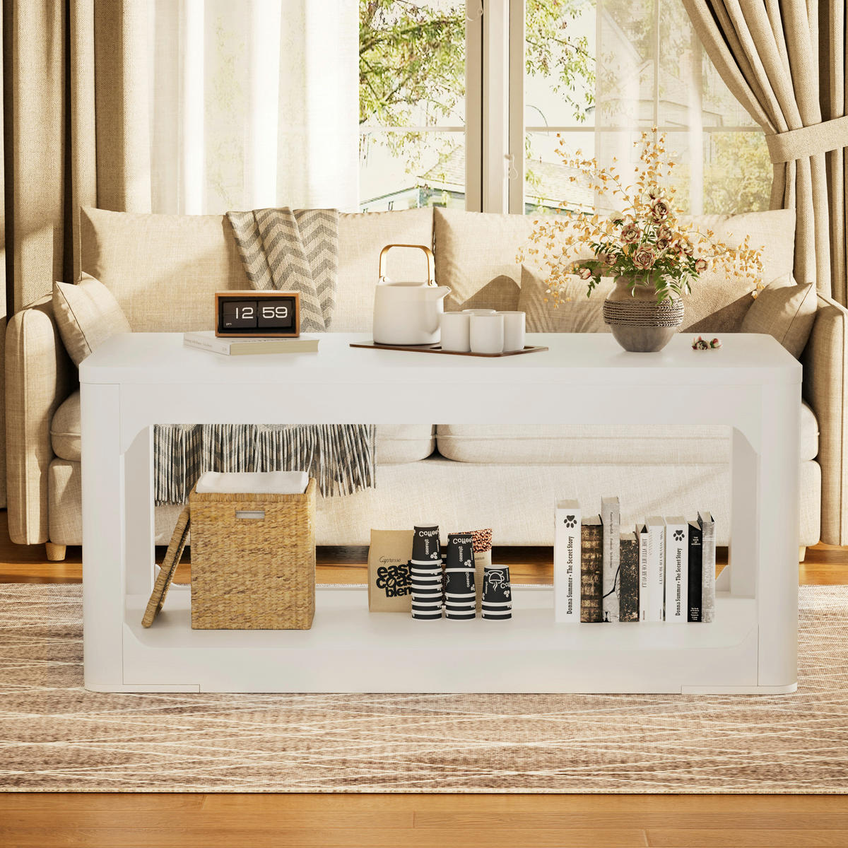 COUCHTISCH in Weiß mit 2 Ablagefächern und 3 cm starker Tischplatte für Wohn- und Schlafzimmer, B100/T50/H44,5 cm - Weiß, Holzwerkstoff (50/100/44.5cm) - STILVORA