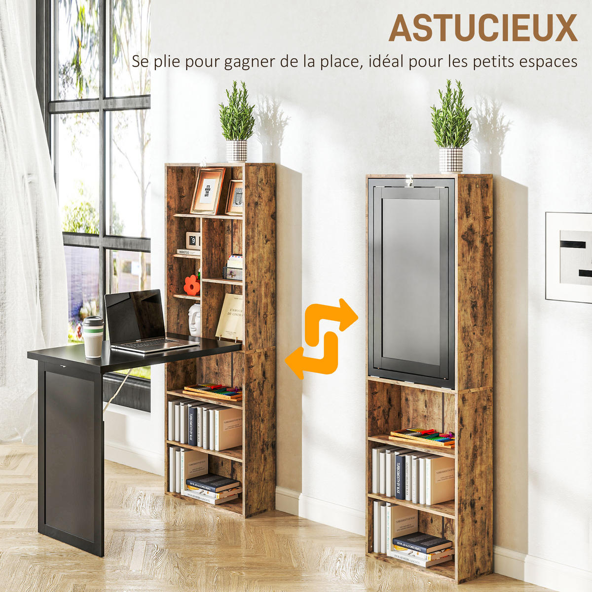 SCHREIBTISCH Braun klappbar mit Regal und Tafel 98/51/153 cm - Rotbraun, Holzwerkstoff (51/98/153cm) - PANGIVO
