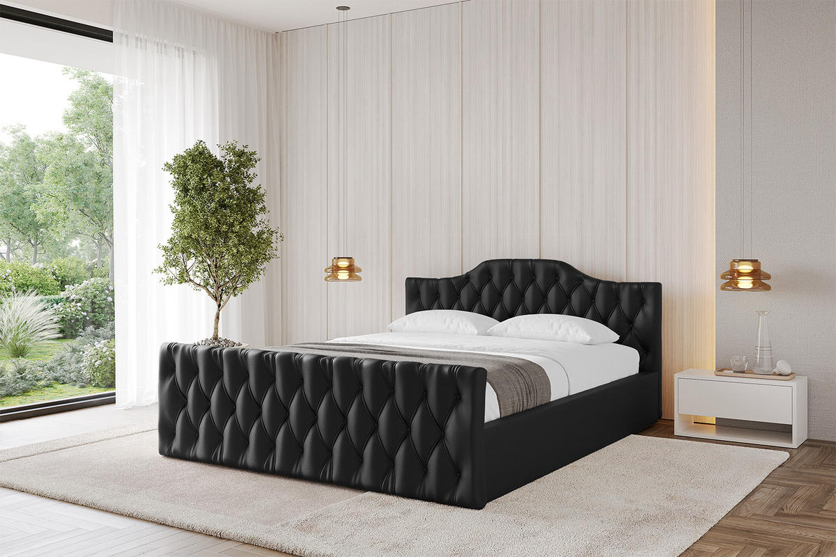 POLSTERBETT mit Bettkasten, Fußteil und Lattenrost, Boxbett mit Matratze H3/H4 - FALIO-Z-V1 120x200 Schwarz Kunstleder - Schwarz Hochglanz, Holzwerkstoff/Textil (120/200cm) - ALTDECOR