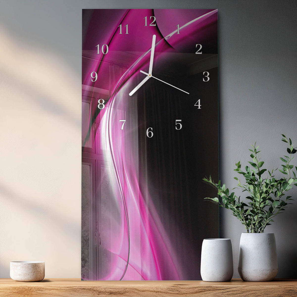 WANDUHR 30x60 cm - Abstraktion - Lila, Glas (30/60/0.4cm) - TULUP