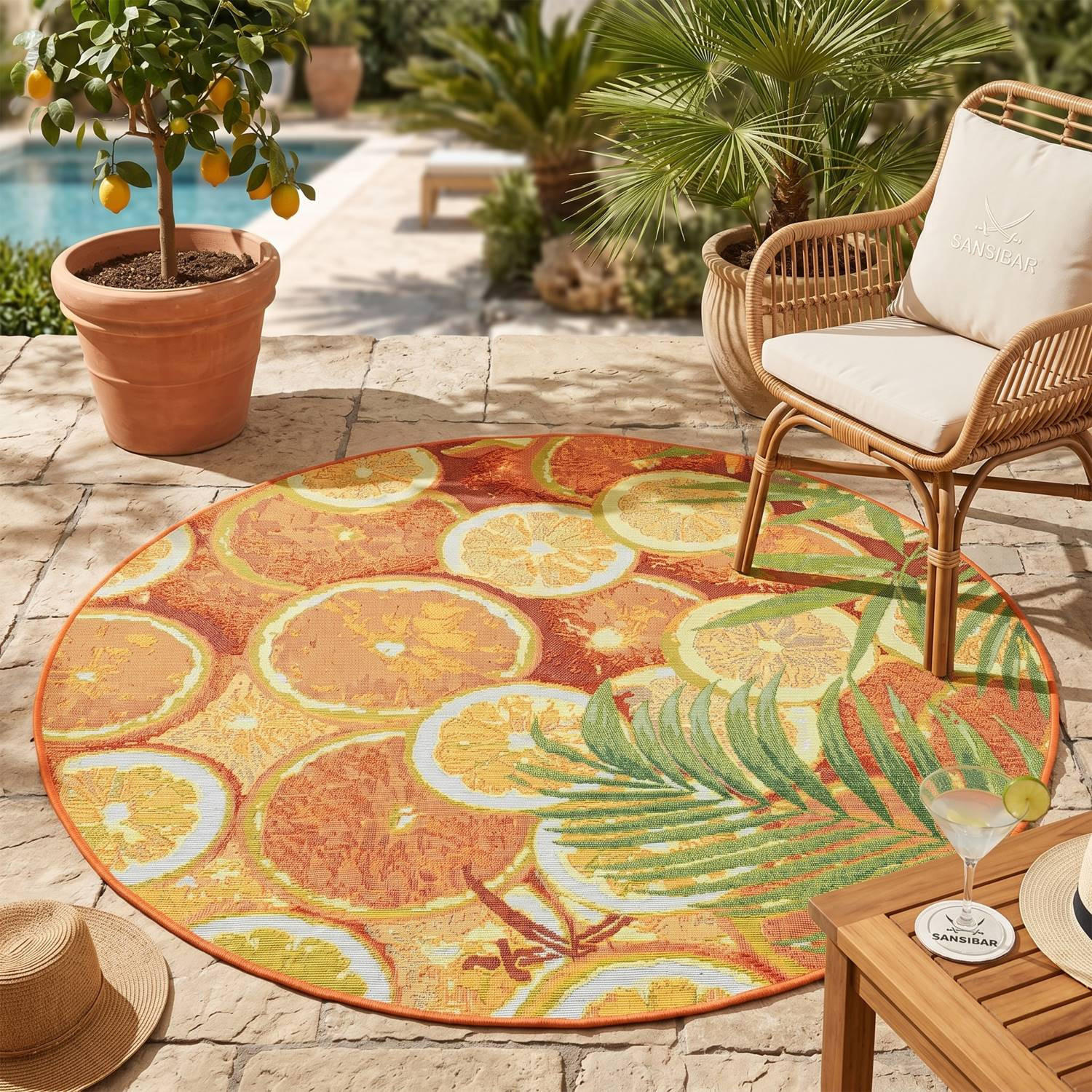 Sansibar Sylt Outdoorteppich Orange 140x140 cm