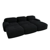 3-SITZER SOFA Cord Schwarz mit 3 Hocker - Schwarz, Textil (298/75/178cm) - WISHDOR
