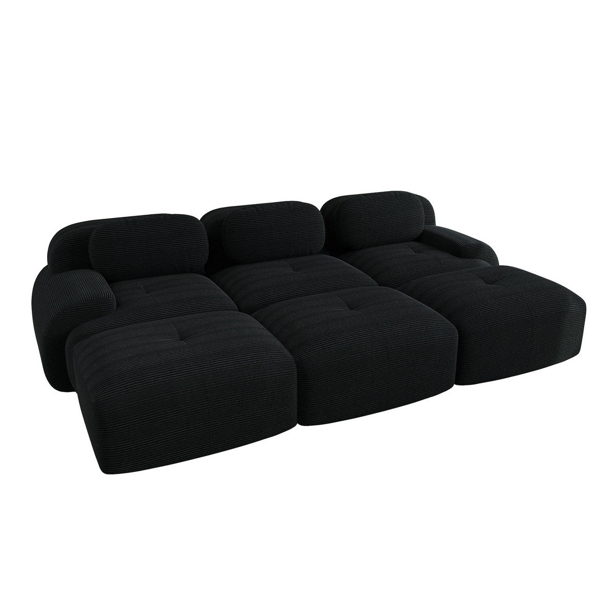 3-SITZER Sofa 298×178×75 cm Cordstoff rahmenlos modular mit 3 Hockern, schwarz - Schwarz, Textil (178/75/298cm)