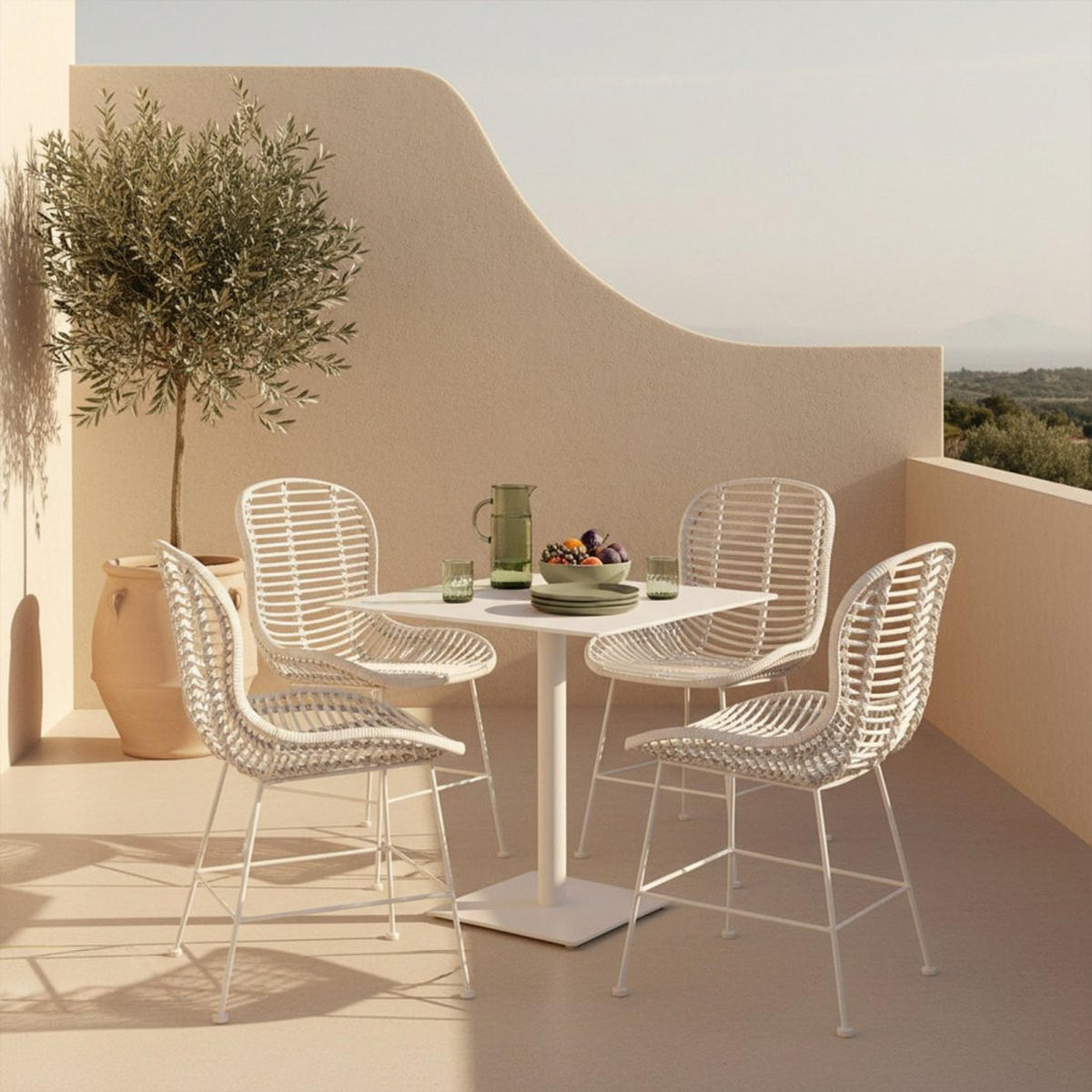 STUHL FÜR DRAUSSEN Leo Weiß 47 cm x 86 cm - Weiß, Naturmaterialien (47/86/57cm) - Klast Home