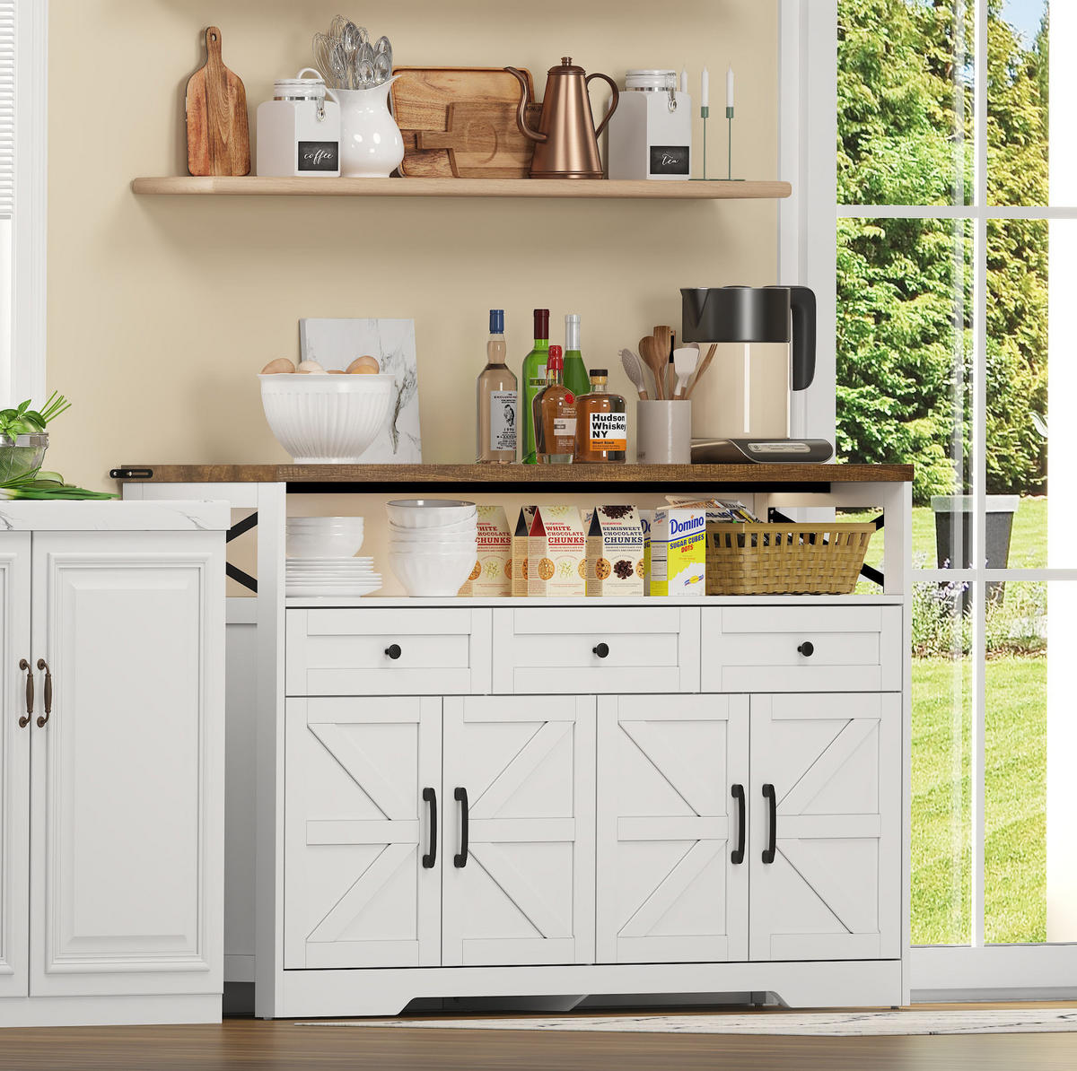 SIDEBOARD 140/35/95 cm braun/weiß aus MDF mit 3 Schubladen - Braun, Holzwerkstoff (140/95/35cm) - OKWISH
