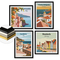 WANDBILDER 4er-Set - 50x50 cm & 40x60 cm Schwarzer Rahmen - Ansichten europäischer Häfen - Schwarz, Kunststoff (50/50cm) - ArtPrintCave