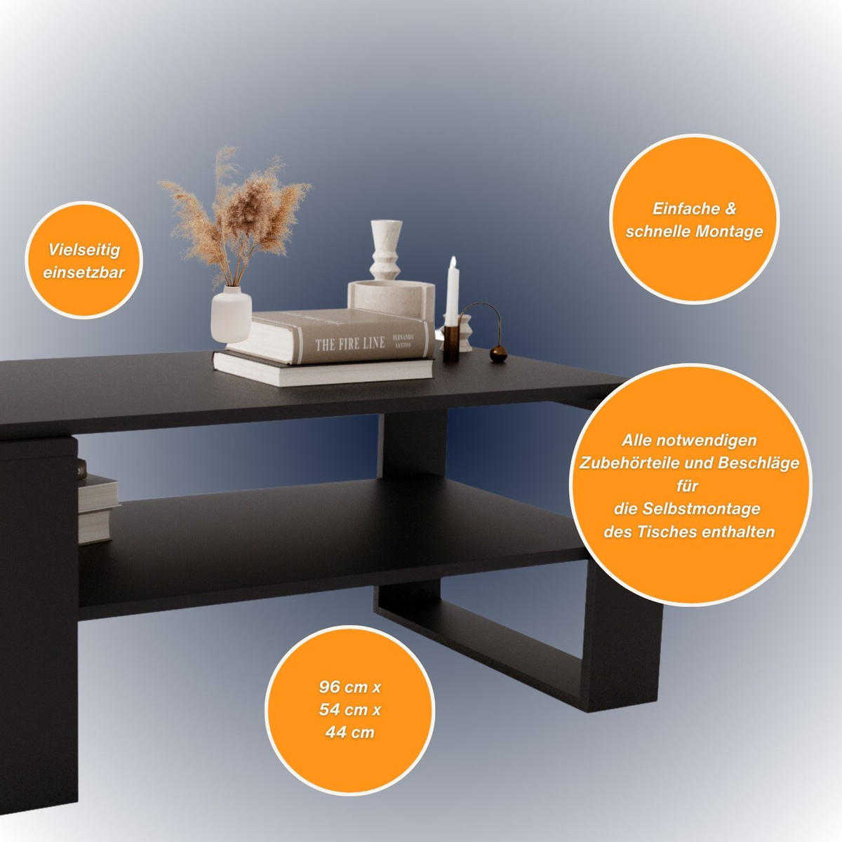 COUCHTISCH Kaja96 96/42/53,8 - Schwarz, Holzwerkstoff (54/96/42cm) - RAUMHIRSCH FURNITURE