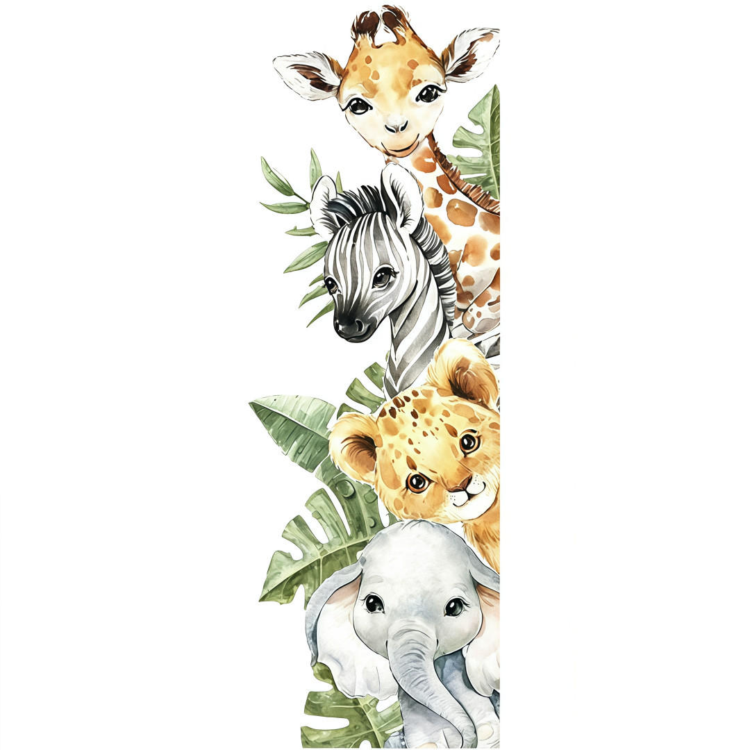 WANDAUFKLEBER Dschungeltiere, Giraffe Zebra, Comic Stil - Weiß, Kunststoff (97/1/33cm) - Authentics