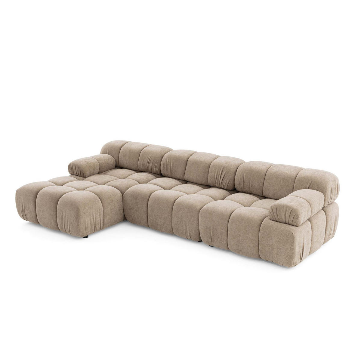 MODULARES Ecksofa MOMENTUM L, Links, Breite 282 cm, strukturierter Stoff, Beige - Chromfarben/Beige, Holz/Textil (282/155cm) - Muffo