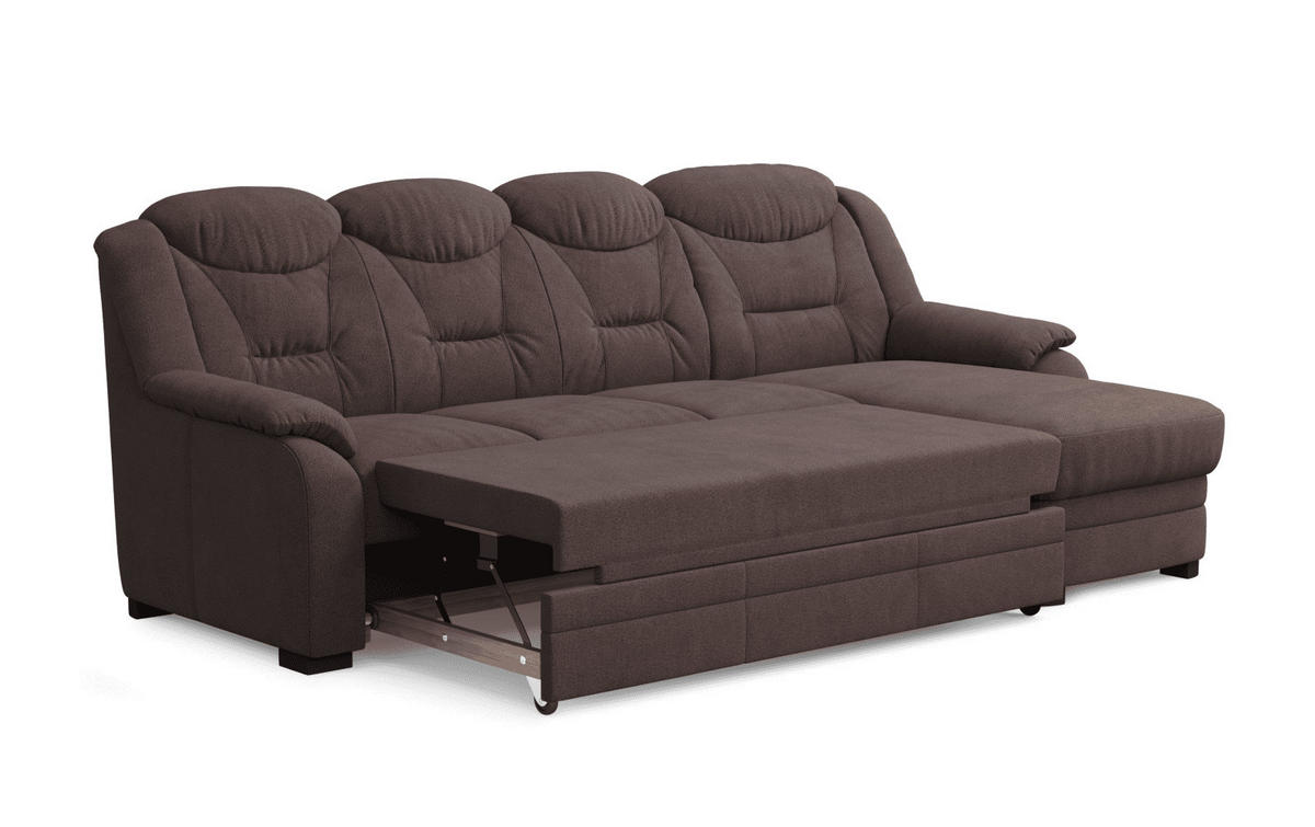 ECKSOFA mit Schlaffunktion – weiches Chenille-Gewebe - Rotbraun/Dunkelbraun, Holz/Kunststoff (162/257cm) - Cotta