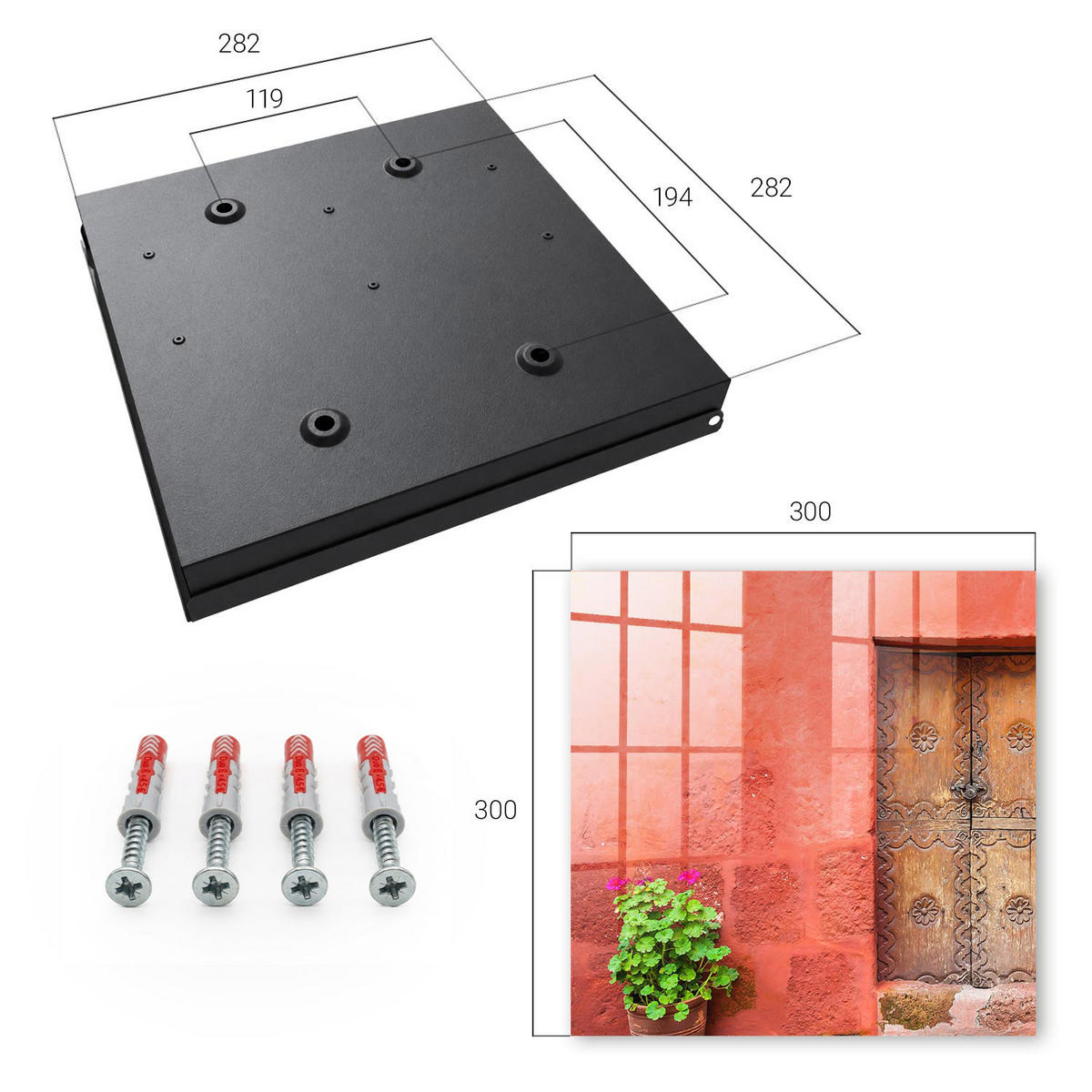 SCHLÜSSELBOX Schwarz 30x30 cm- Türöffnung nach rechts - Rote Fassade - Rot, Metall (30/30/5cm) - TULUP