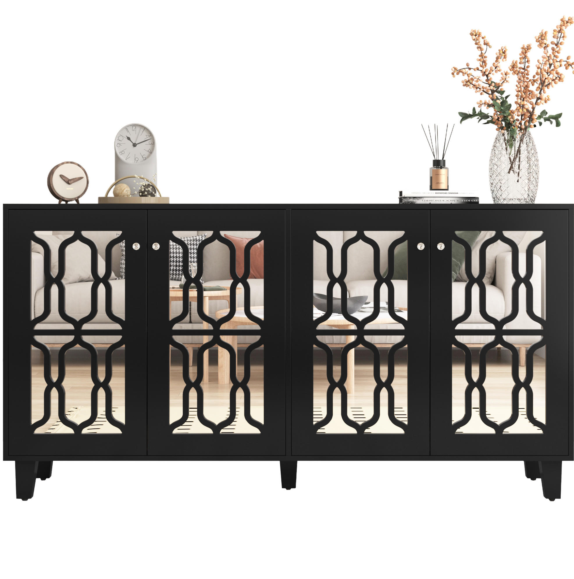 SIDEBOARD 160/40/84 cm Schwarz aus MDF mit 4 Türen - Schwarz, Holzwerkstoff (40/84/160cm) - OKMYHOME