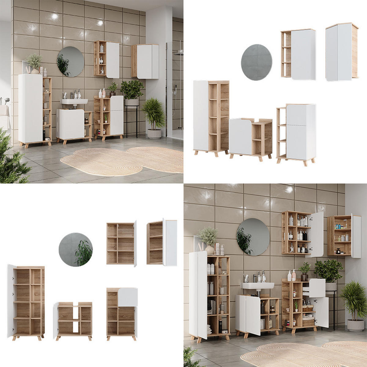 BADMÖBEL-SET Karen Sonoma/Weiß 6 Teile - Weiß/Sonoma Eiche, Holzwerkstoff (60/65/35cm) - Vicco