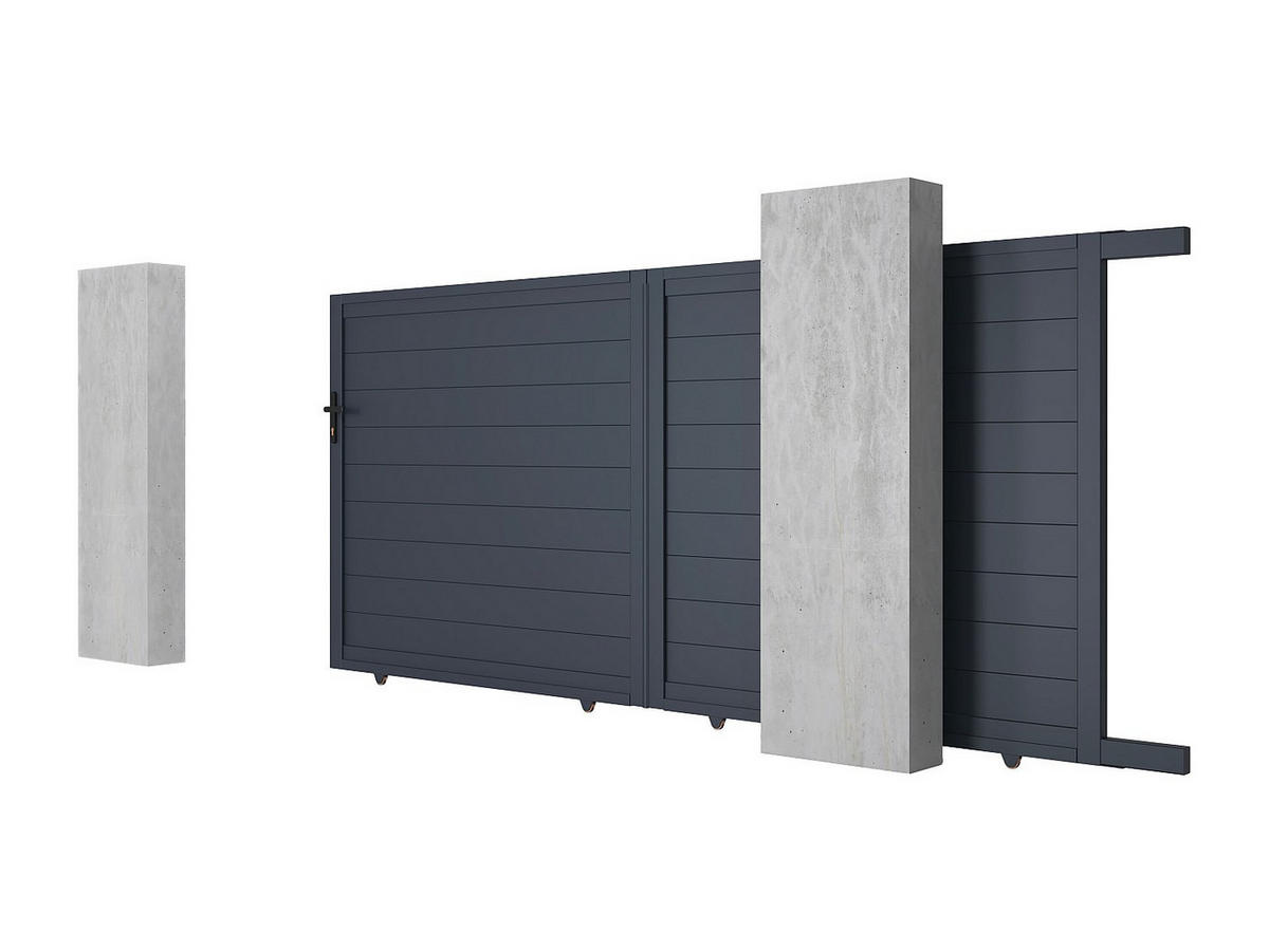 GARTENTOR Schiebetor - 374 x 165 cm - voll - Aluminium - Anthrazit - NAZARIO - Anthrazit, Metall (348/163cm) - Vente-Unique