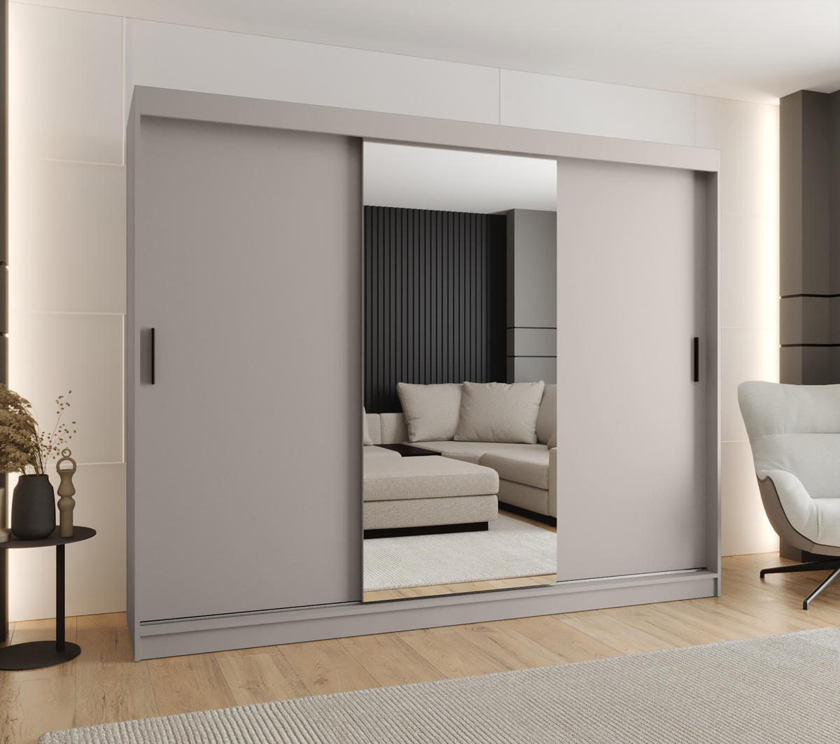 ŠATNÍ skříň s posuvnými dveřmi 200/250/62 3dveřová - černá/kašmírová, dřevo/plast (250/200/62cm)