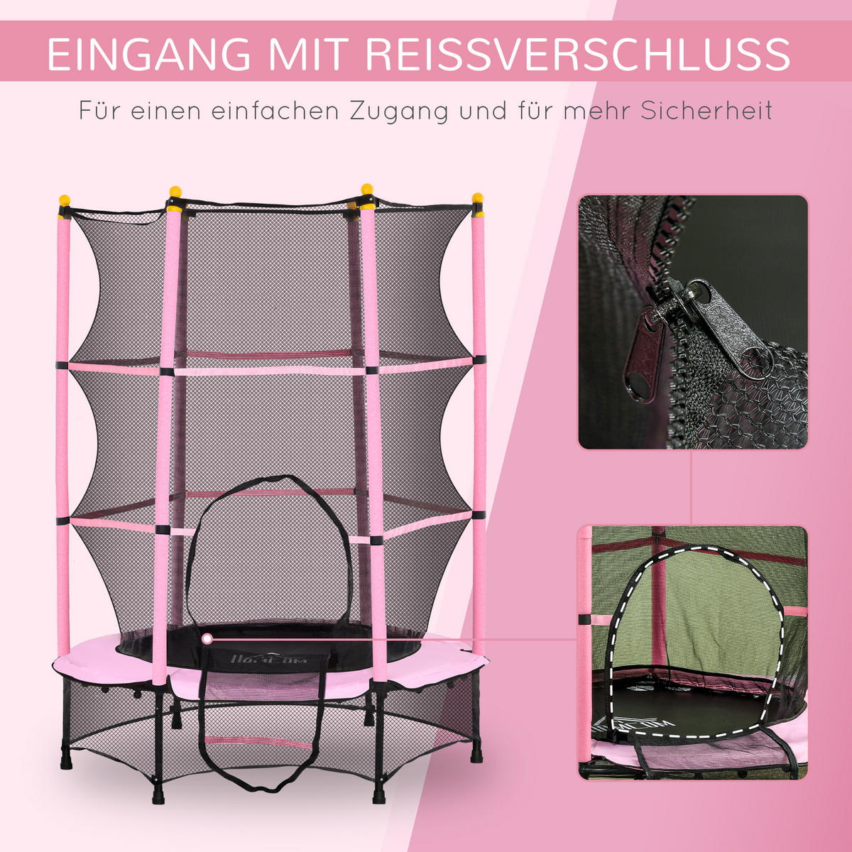 KINDERTRAMPOLIN - Rosa, Kunststoff/Metall (140/140cm) - HOMCOM