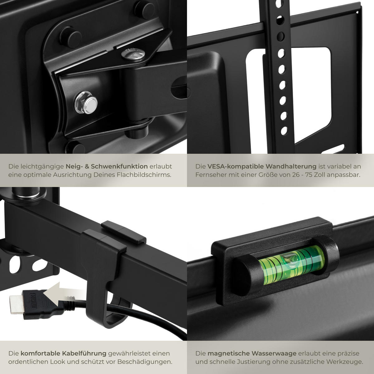 TV-WANDHALTERUNG, bis 50 kg,schwarz - Schwarz, Metall (8.1/43/44.5cm) - tectake