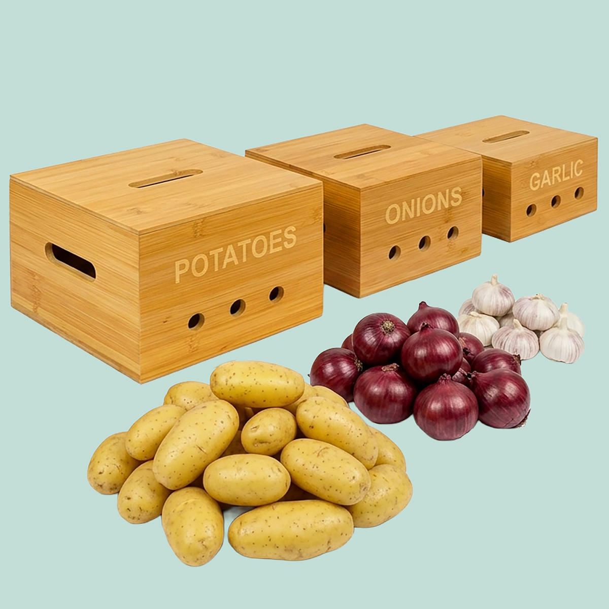 3-TLG.AUFBEWAHRUNGSBOX-SET - Hellbraun, Holz - Relaxdays