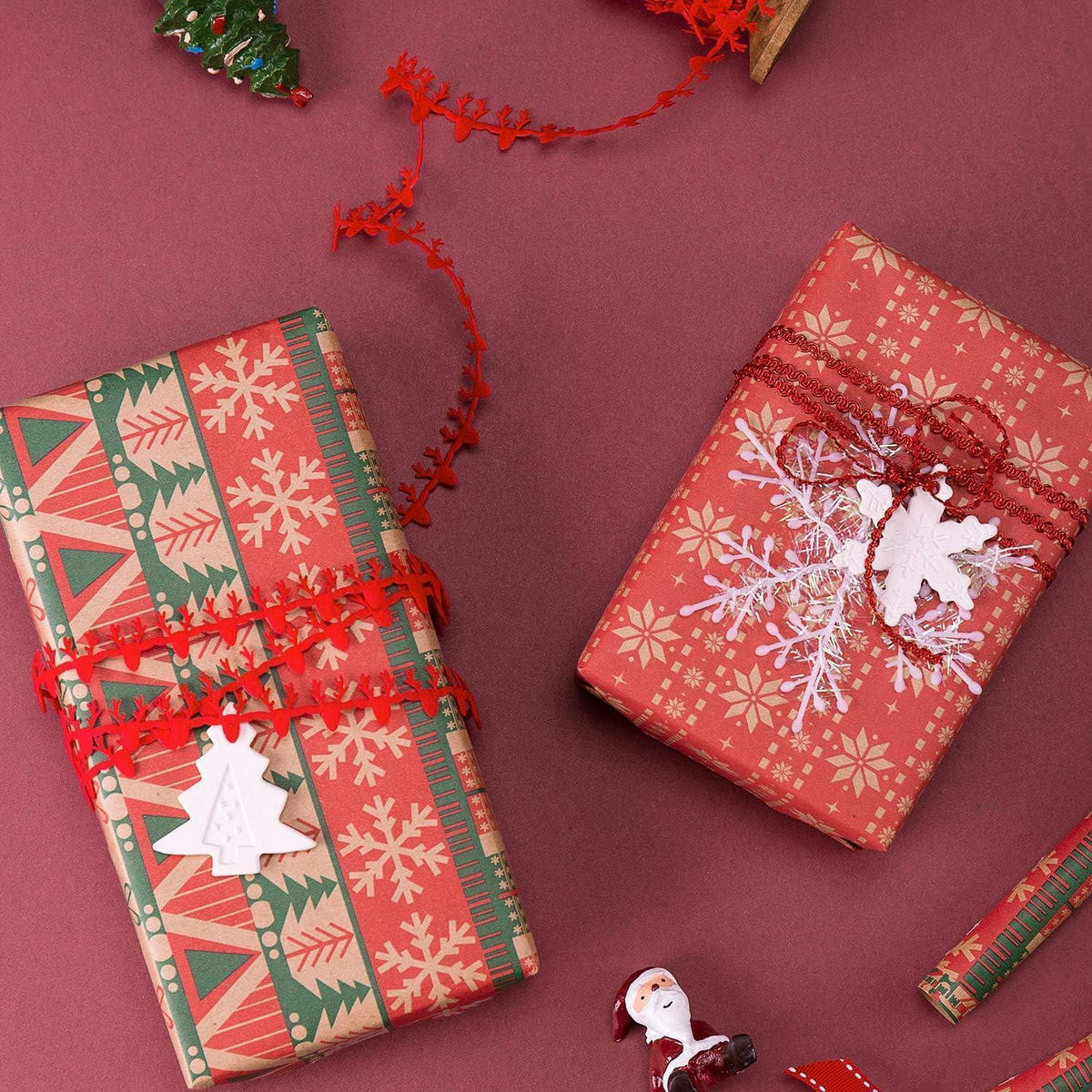 GESCHENKPAPIER 6 Rollen 76 x 305 cm Kraftpapier Weihnachtsmuster - Multicolor, Papier (20/4/76cm)