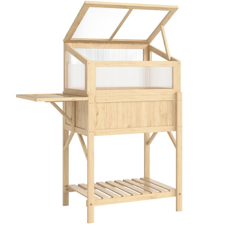 HOCHBEET 104x50x120cm mit Gewächshaus und Klapptisch - Naturfarben, Holz (50/102/104cm) - Modfu