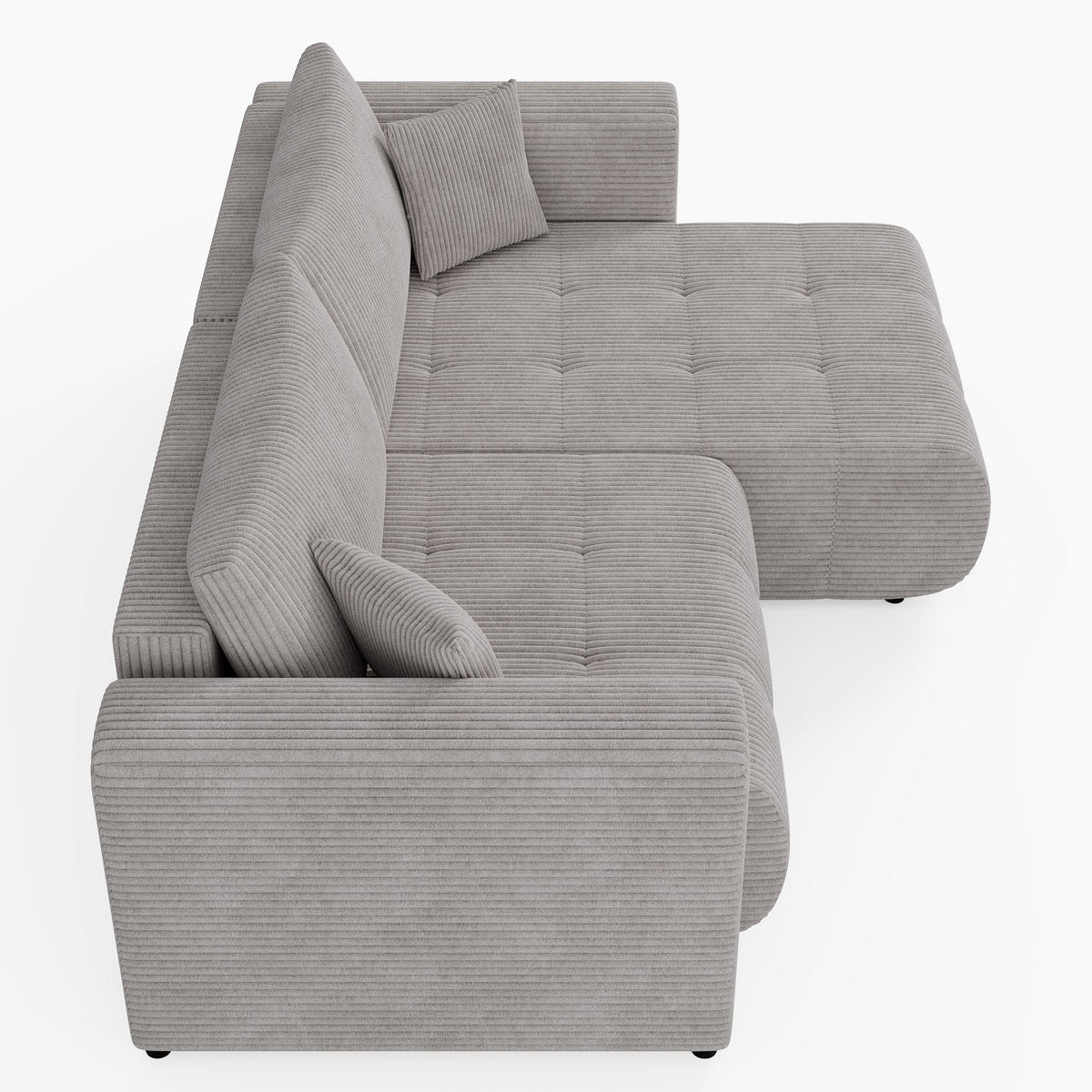 ECKSOFA RIVA Rechts Vanille Cord-Stoff L-Form Couch mit Schlaffunktion & Bettkasten - Schwarz/Weiß, Holz (160/255cm) - Barchello
