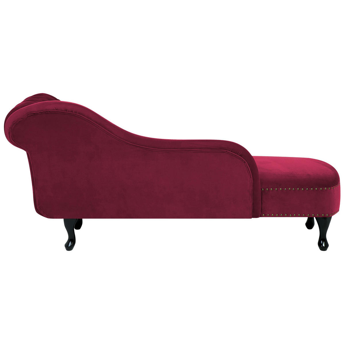 CHAISELONGUE Samtstoff burgunderrot rechtsseitig Nimes - Dunkelbraun/Rot, Textil (170/79/61cm) - Beliani