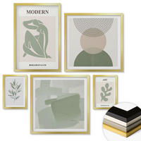 WANDBILDER 5er Set - 50x50 cm & 20x30 cm & 40x60 cm Goldrahmen - Stilvolle abstrakte Pflanzengrafiken - Goldfarben, Kunststoff (40/60cm) - ArtPrintCave