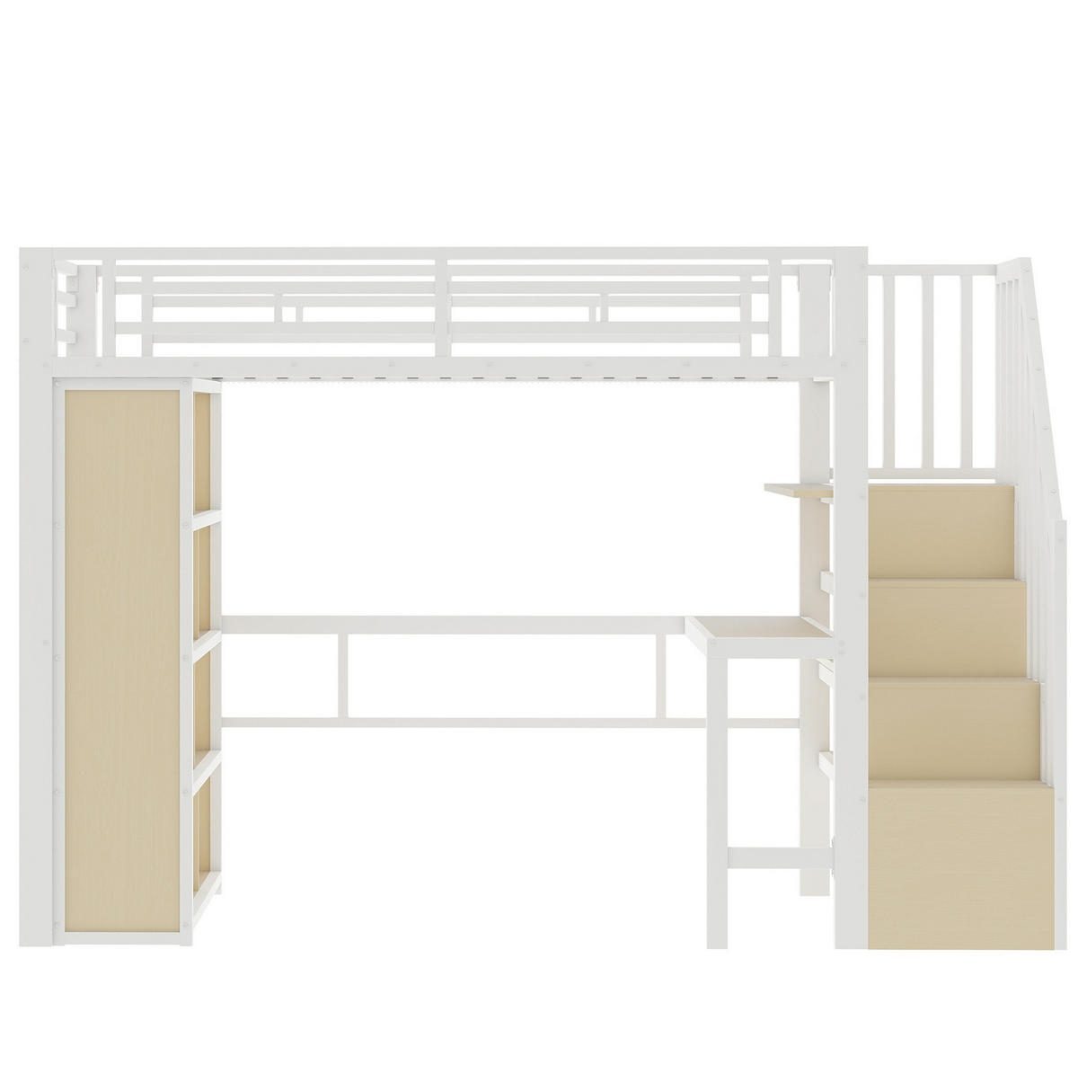 HOCHBETT 90/200 cm aus Metall und MDF mit Schreibtisch, Regalen, LED-Lichtleiste und Stauraumtreppe, Weiß - Weiß, Metall (90/200cm) - Redom