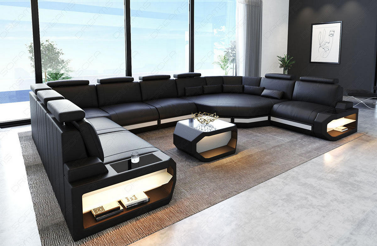LEDERSOFA Asti L - Schwarz/Weiß, Leder (427/93/280cm) - Sofa Dreams