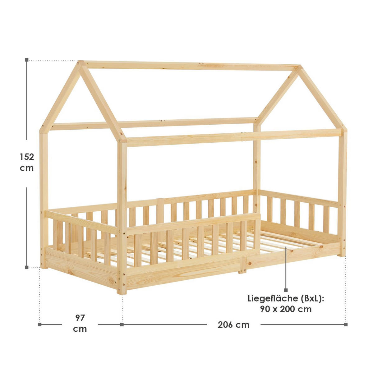 KINDERBETT Marli natur 90x200 cm - Naturfarben, Holz (90/200cm) - Juskys