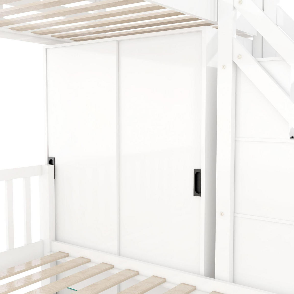 ETAGENBETT 90/200 cm + 140/200 cm in Weiß mit Kleiderschrank und Stauraumtreppe - Weiß, Holz (90/200cm) - Flora Grace