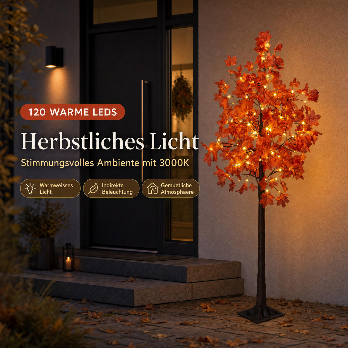 LED-HERBSTBAUM - 180cm hoch mit 120 warmweißen LEDs, elastischen Zweigen und Timerfunktion für Innen- und Außenbereich - Weiß, Kunststoff (21.5/21.5/185cm) - Northpoint
