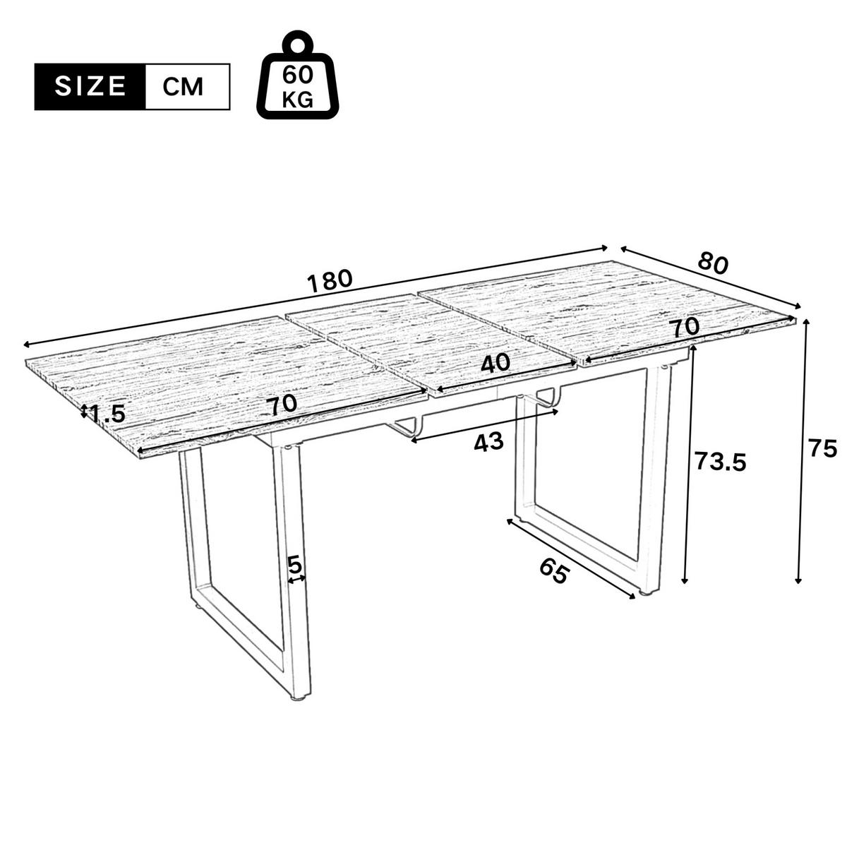 RAZTEGLJIVA jedilna miza 140/180/80/75 cm v industrijskem slogu, stabilen jeklen okvir, Bela/Črna - bela, leseni material (180/80/75cm) - Redom