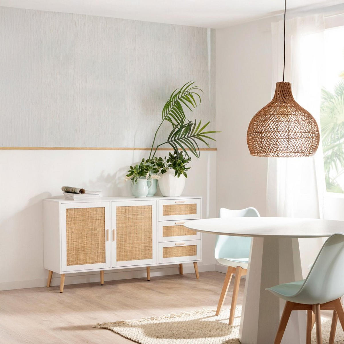 ANRICHTE NIEDRIGE Tahiti Weiß 148 cm x 79 cm - Weiß, Holzwerkstoff (148/79/40cm) - Klast Home