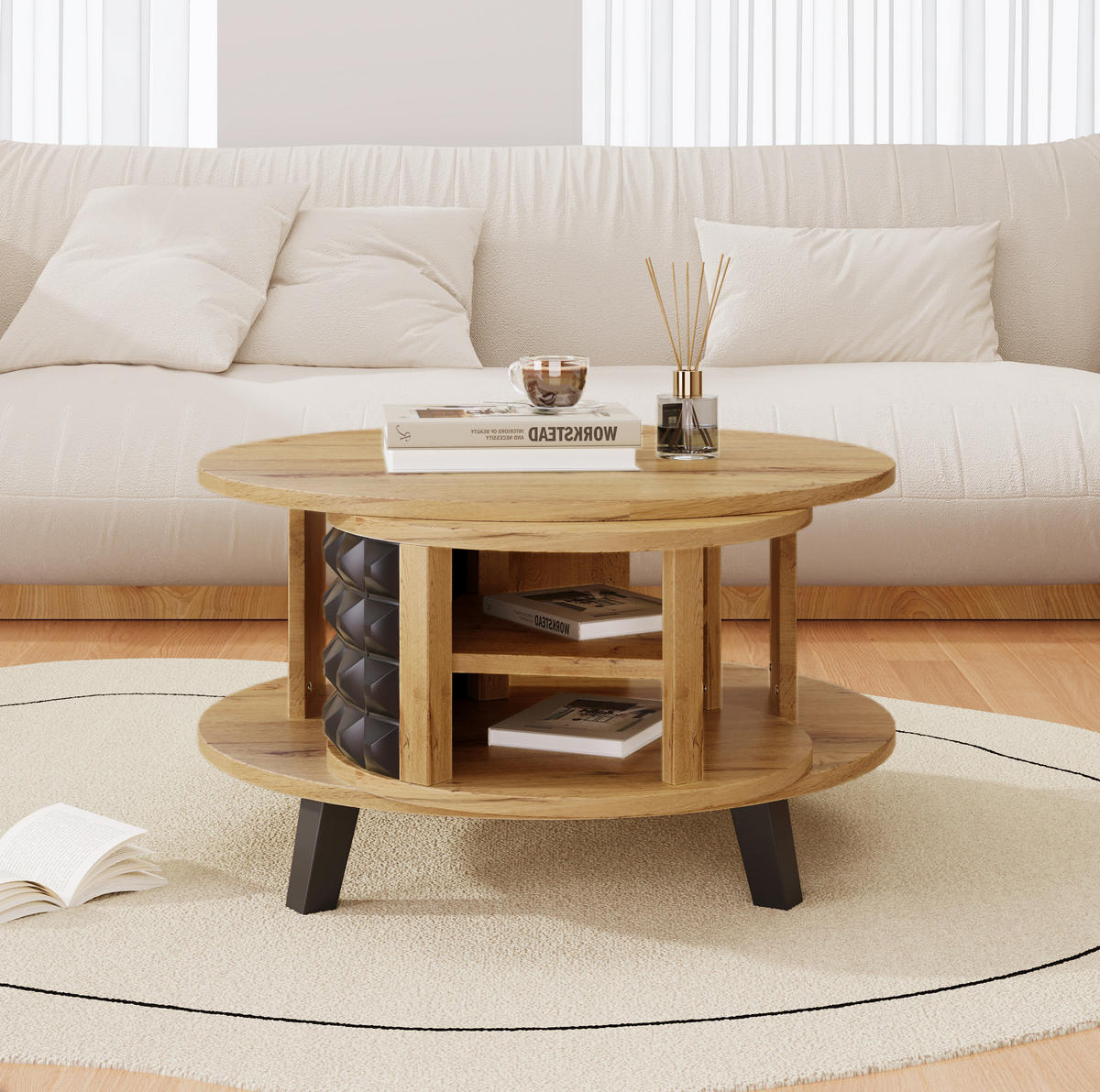 COUCHTISCH, Spanplatte in Natur mit drehbarer 360°-Aufbewahrung, 85,2/80/45,2 cm,Naturfarben - Naturfarben, Holzwerkstoff (85.2/80/45.2cm) - Redom
