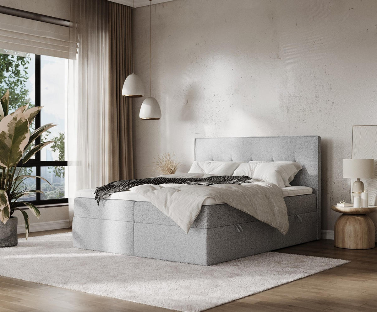 BOXBETT Mireo 140/200 cm Grau im Riva Stoff - Schwarz/Grau, Holz/Holzwerkstoff (140/200cm) - AltaBeds