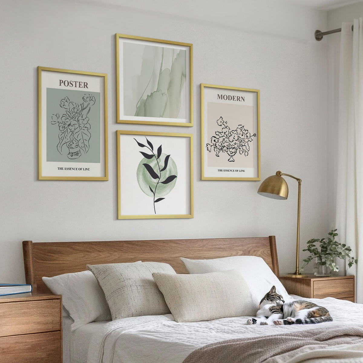 BILDER SET 4er Set - 50x50 cm & 40x60 cm Goldrahmen - Blumen in einer modernen Vase - Goldfarben, Kunststoff (50/50cm) - TULUP