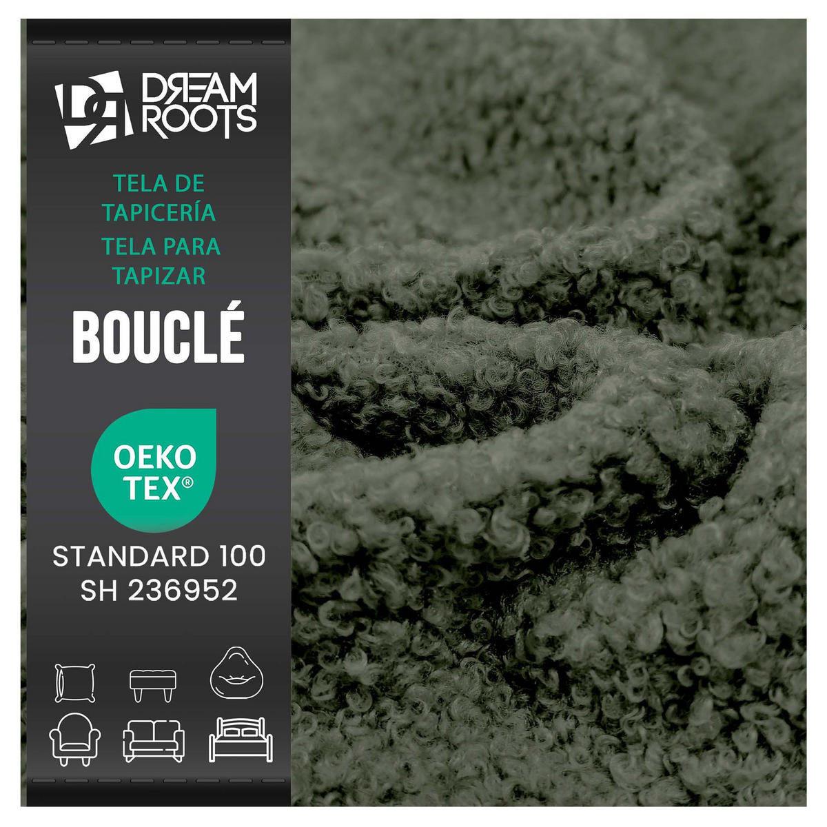 BOUCLESTOFF Quelle Dunkelgrün– 315 g/m², 140 cm breit, weich & robust, feuer- & UV-resistent - Dunkelgrün, Textil (140/100cm) - Dreamroots