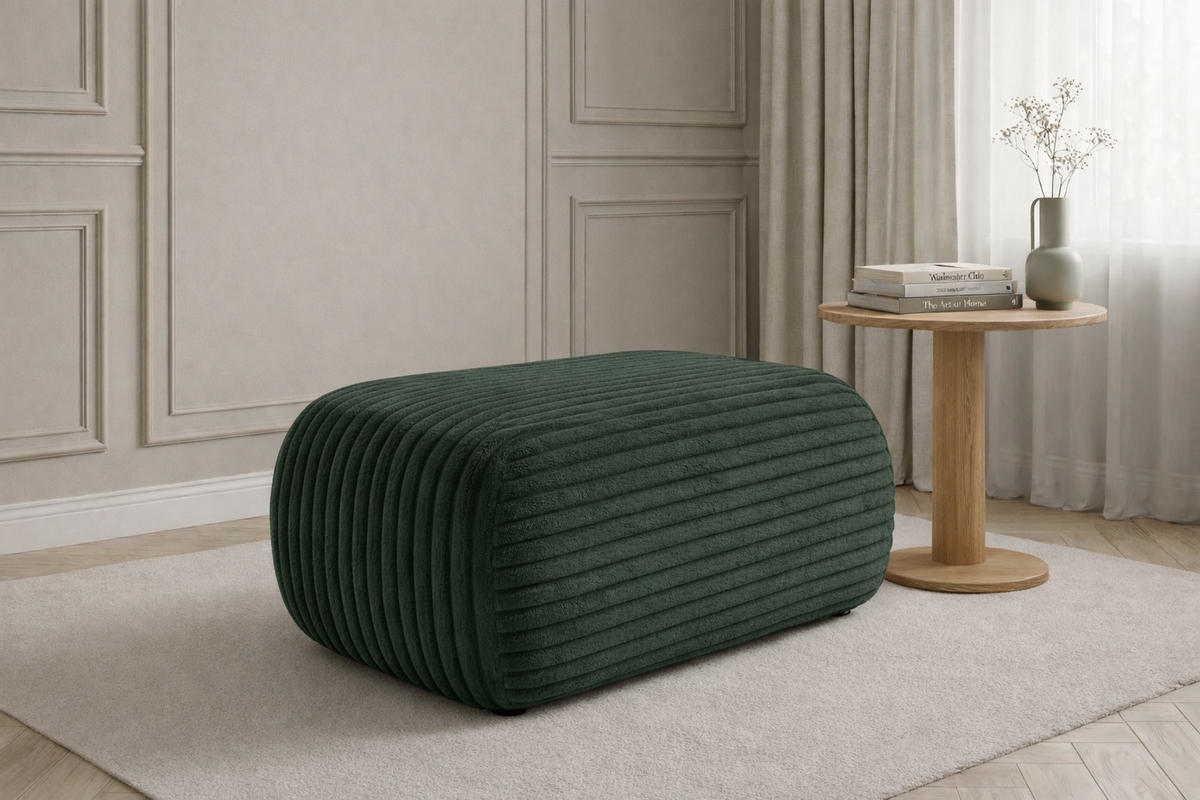 HOCKER Sitzpouf Für Wohnzimmer, Cordstoff Tilia, Grün, BIS - Grün, Holz (64/40/40cm) - Kaiser Möbel