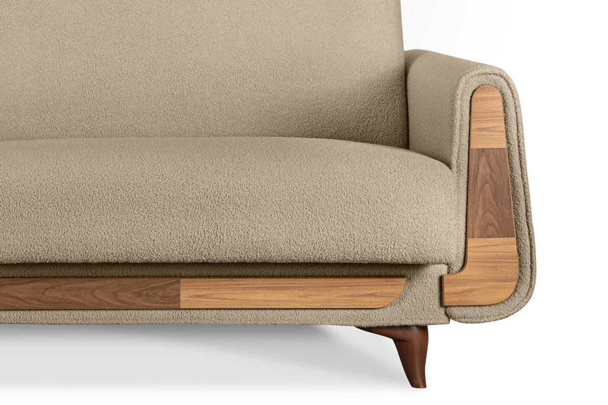 3-SITZER-SCHLAFSOFA GUSTAVO mit Armlehnen, hellbeige - Beige/Braun, Holz/Holzwerkstoff (230/98/98cm) - KONSIMO®