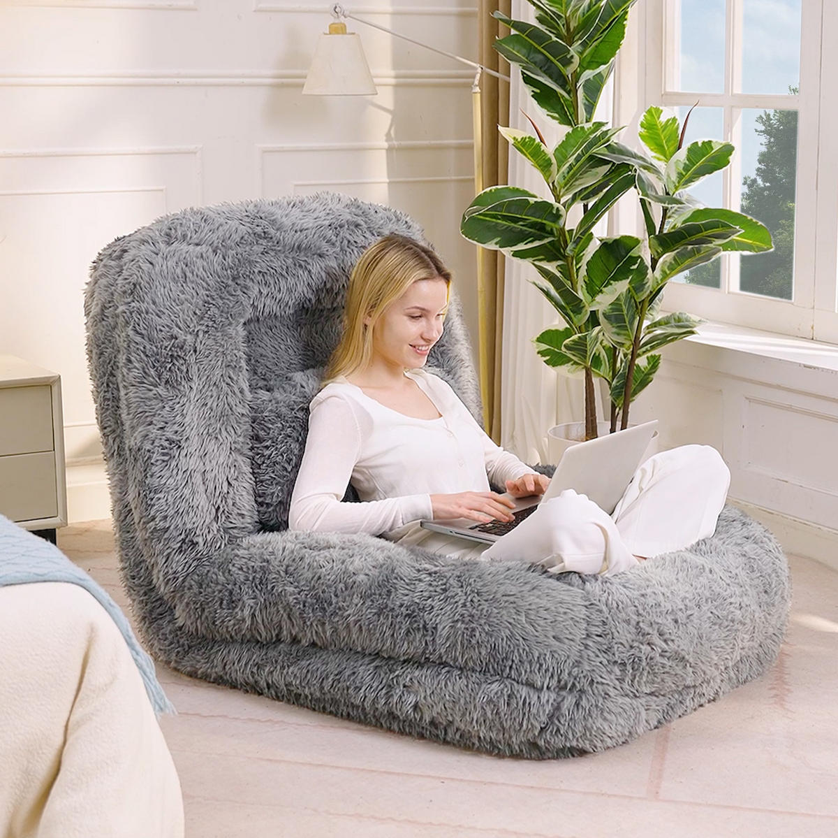 BODENSOFA 5-fach verstellbar 102 x 89 x 88 cm Hellgrau - Hellgrau, Kunststoff (89/88/102cm) - Beauniv