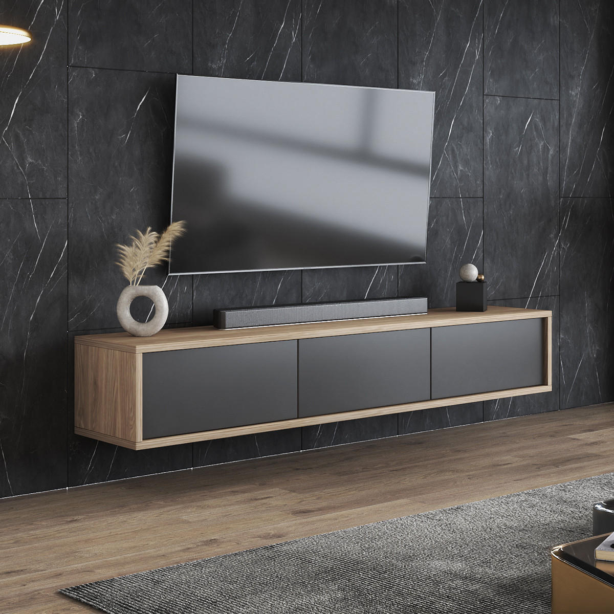 TV-MÖBEL Idra Grau und Holz - Grau, Holzwerkstoff (180/32/36cm) - Petits-meubles