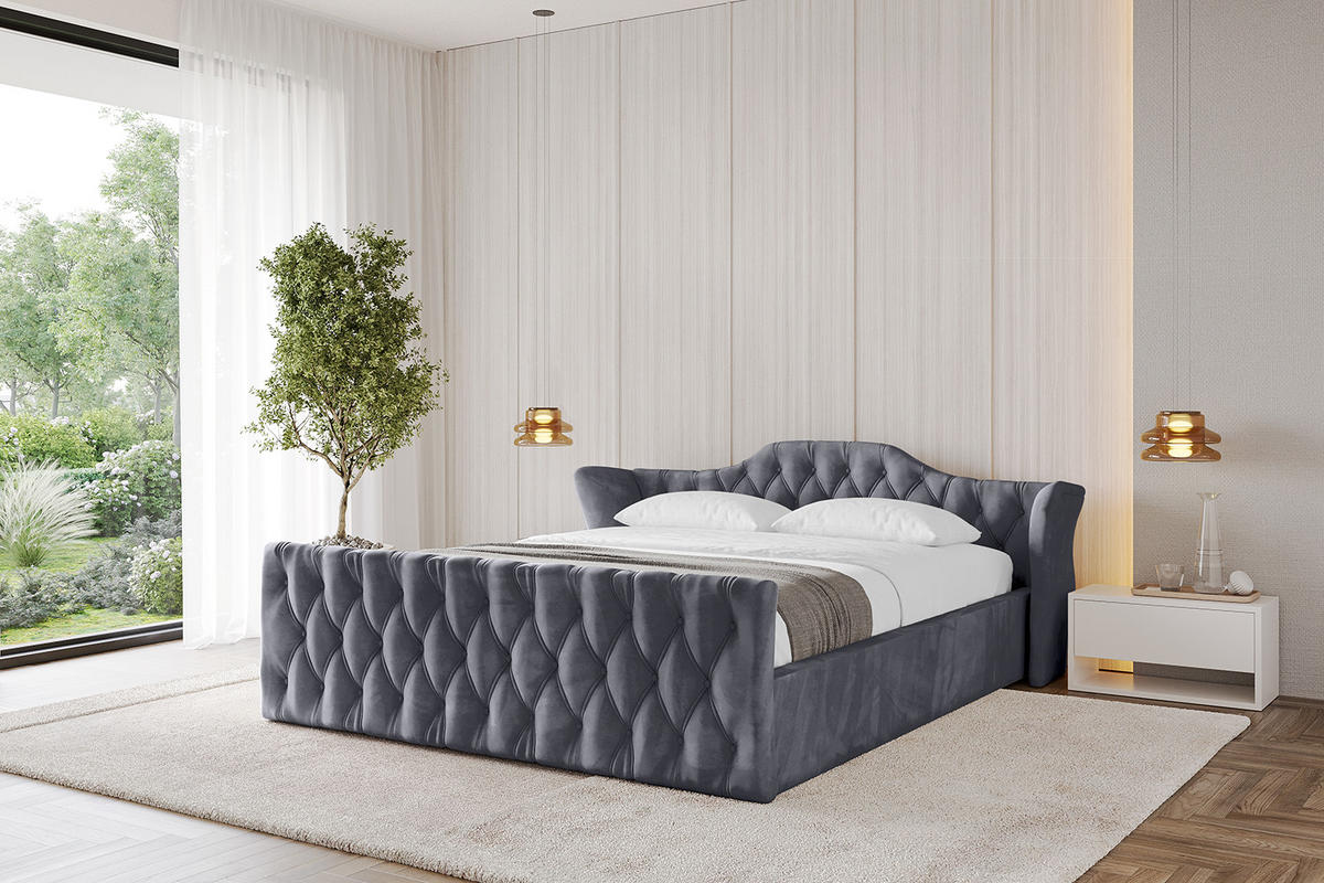 POLSTERBETT mit Bettkasten, Fußteil und Lattenrost, Boxbett ohne Matratze - ZORAN-Z-V1 180x200 Dunkelgrau - Dunkelgrau, Holzwerkstoff/Textil (180/200cm) - ALTDECOR