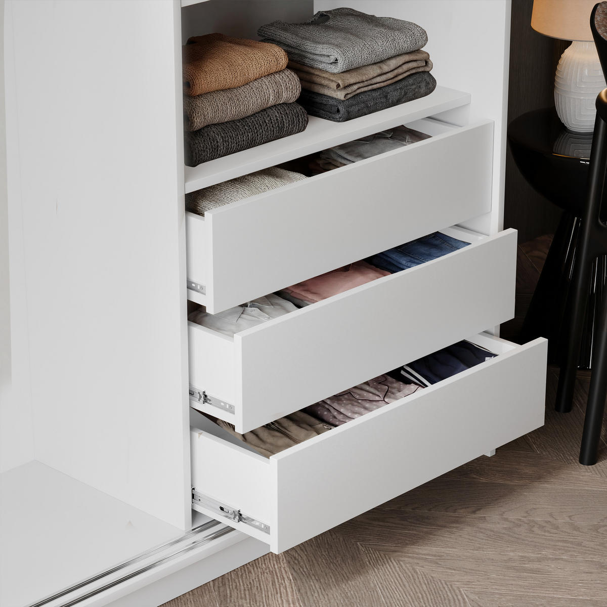 SILENTE 180 cm Schiebetürenschrank mit Einlegeböden und Kleiderstange - Weiß, Holzwerkstoff (180/205/60cm) - Idohome