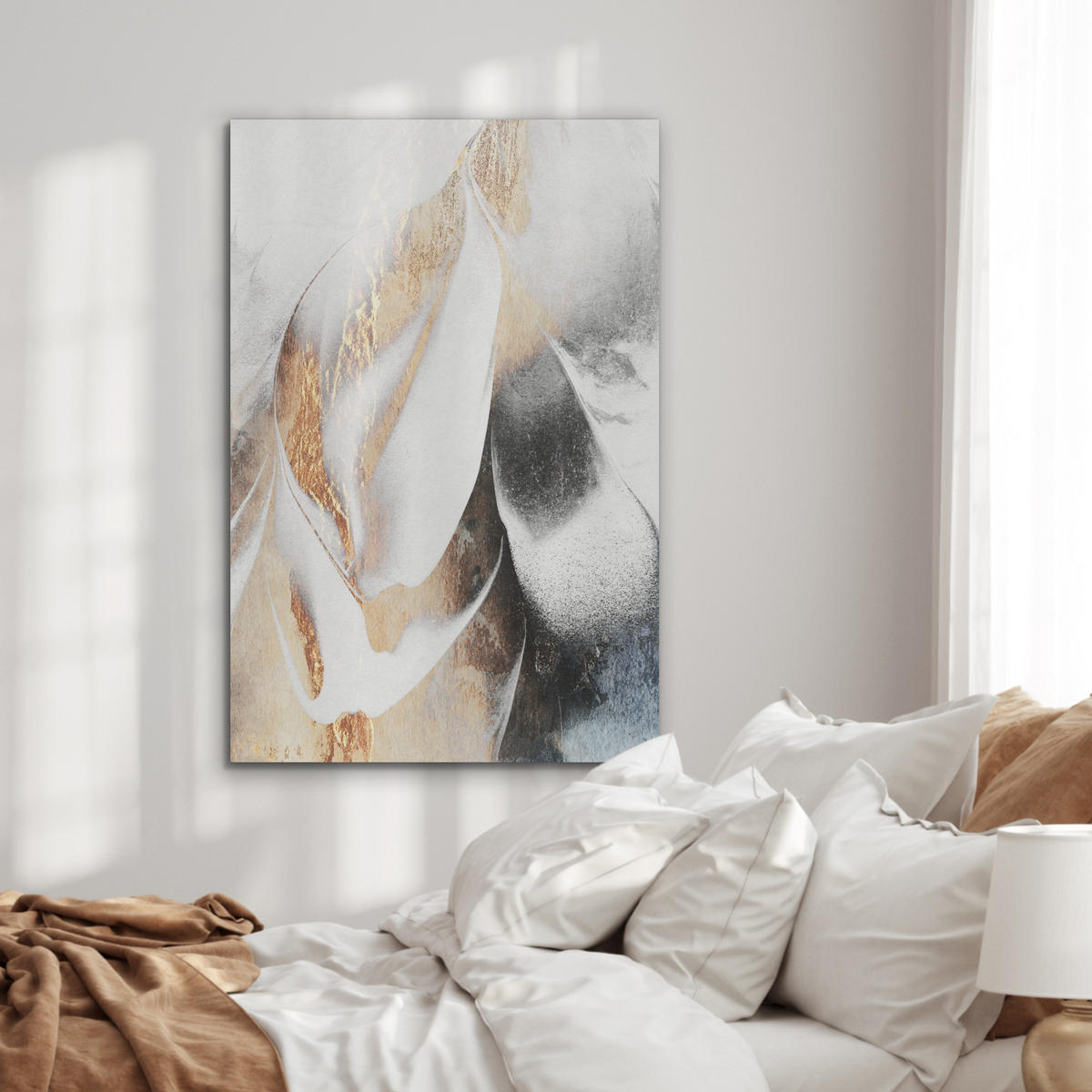 AKUSTIKPANEEL Luxus - Abstrakt - Gold - Weiß 70x100 cm - Goldfarben, Textil (70/0.9/100cm) - MuchoWow